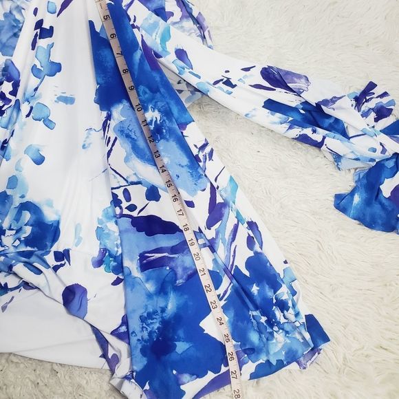 Dessy Collection Vivian Diamond Floral wrap convertible dress white blue size Xs - Picture 4 of 15